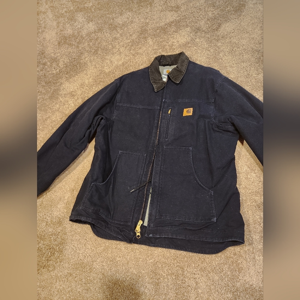 Vintage Carhartt Mens Dark Navy Ridge Coat Sherpa Lined C61 MDT size XL